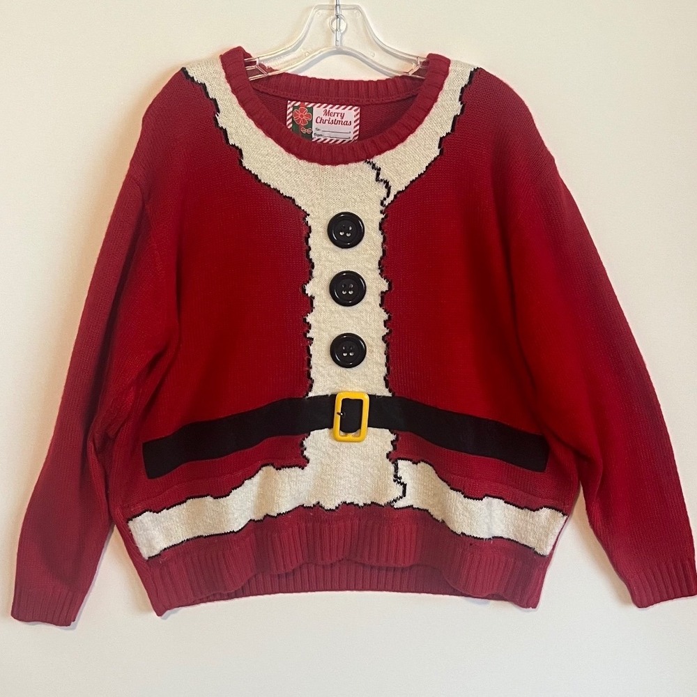 Merry Christmas Santa Suit Ugly Christmas Sweater Red XXL Holiday Knit